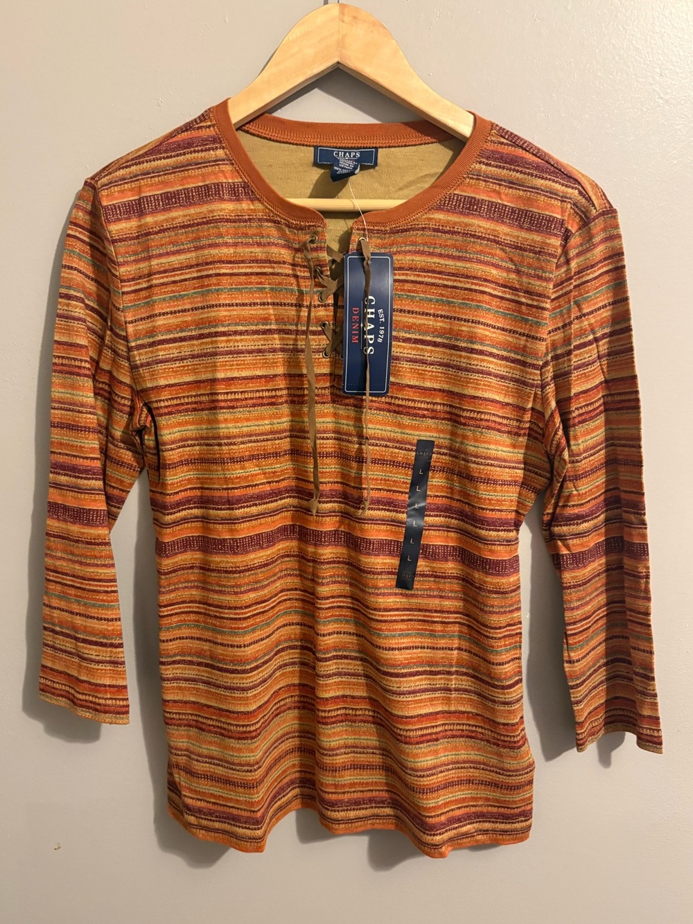 CHAPS 100% Cotton Striped 3/4 Top
